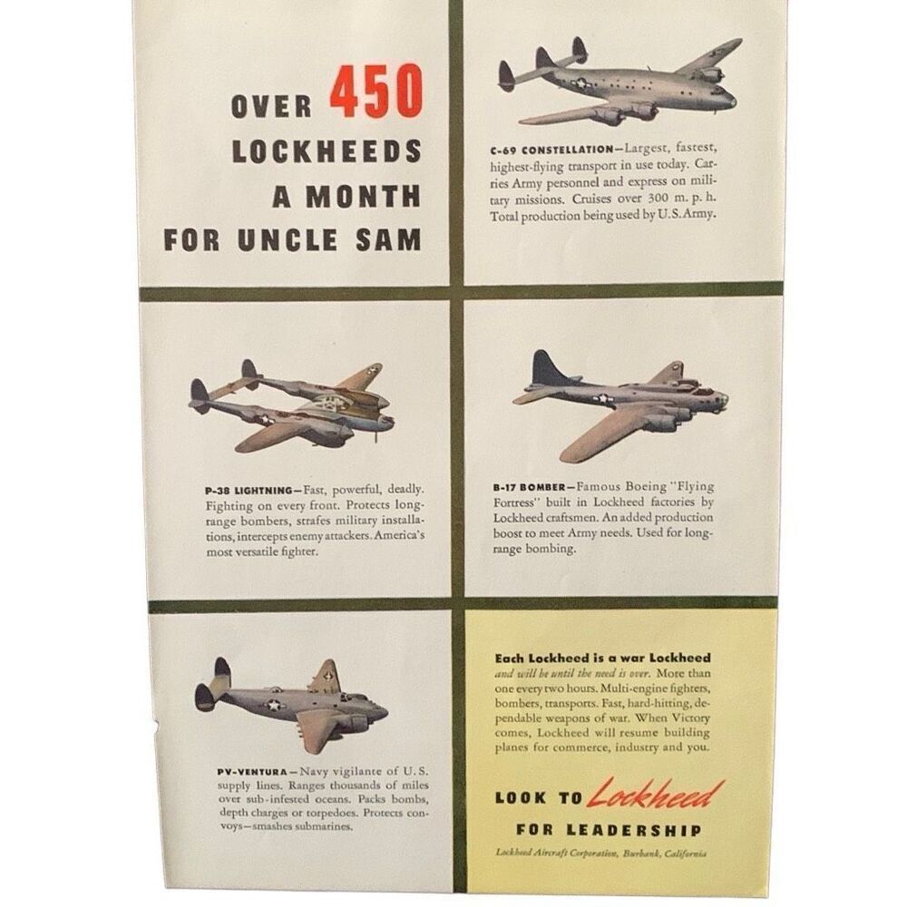 Vintage 1945 Lockheed Over 450 A Month for Uncle Sam Ad Advertisement - Picture 3 of 4